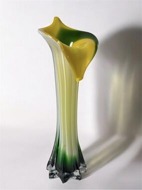 Murano Handblown Green and Yellow Art Glass Vase